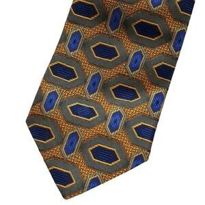 XMI Platinum Mens Silk Tie Yellow Gold Blue 59" Geometric Mens Designer Tie USA